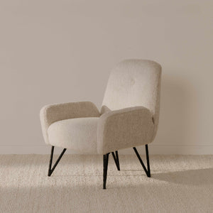 Moe's Home Sienna Vintage-inspired Accent Chair With Plush Boucle Fabric And Hammered Metal Legs For Elegance Beige Upholstery, 90% Polyester,10% Acrylic,Plywood Frame Oa-1041-34