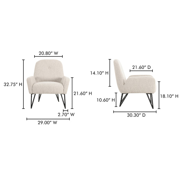 Moe's Home Sienna Vintage-inspired Accent Chair With Plush Boucle Fabric And Hammered Metal Legs For Elegance Beige Upholstery, 90% Polyester,10% Acrylic,Plywood Frame Oa-1041-34