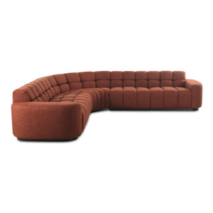 Moe's Home Roman L-shaped Sectional Sofa - Vintage Meets Modern Design With Plush Comfort For Stylish Living Spaces Orange Upholstery, 90% Polyester,10% Linen,Plywood Frame Oa-1042-12-0