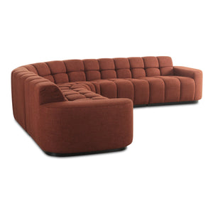 Moe's Home Roman L-shaped Sectional Sofa - Vintage Meets Modern Design With Plush Comfort For Stylish Living Spaces Orange Upholstery, 90% Polyester,10% Linen,Plywood Frame Oa-1042-12-0