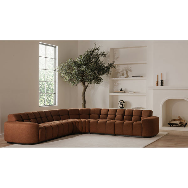 Moe's Home Roman L-shaped Sectional Sofa - Vintage Meets Modern Design With Plush Comfort For Stylish Living Spaces Orange Upholstery, 90% Polyester,10% Linen,Plywood Frame Oa-1042-12-0