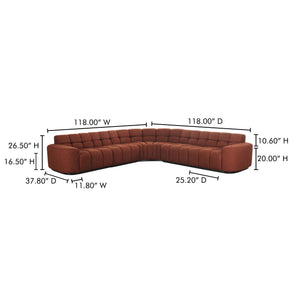 Moe's Home Roman L-shaped Sectional Sofa - Vintage Meets Modern Design With Plush Comfort For Stylish Living Spaces Orange Upholstery, 90% Polyester,10% Linen,Plywood Frame Oa-1042-12-0