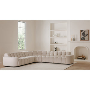 Moe's Home Roman L-shaped Sectional Sofa - Vintage Meets Modern Design With Plush Comfort For Stylish Living Spaces Beige Upholstery, 90% Polyester,10% Linen,Plywood Frame Oa-1042-34-0