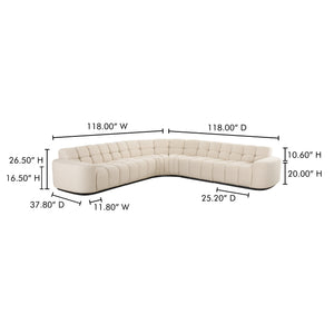 Moe's Home Roman L-shaped Sectional Sofa - Vintage Meets Modern Design With Plush Comfort For Stylish Living Spaces Beige Upholstery, 90% Polyester,10% Linen,Plywood Frame Oa-1042-34-0