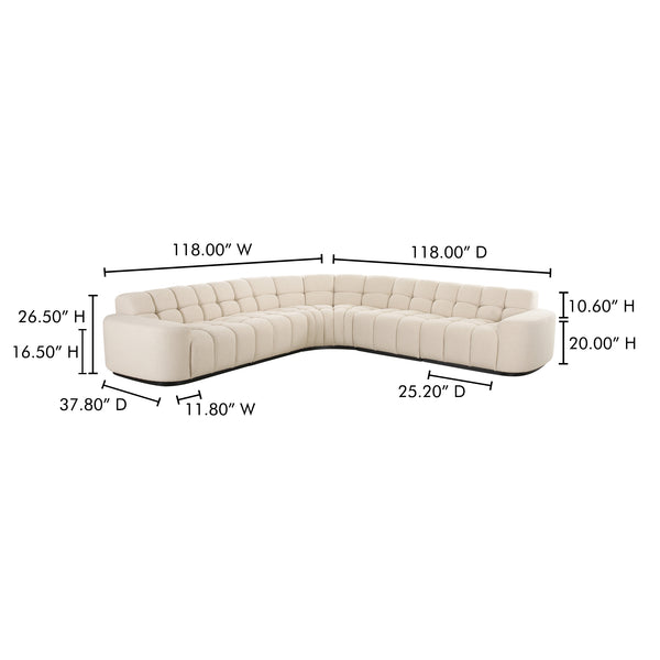 Moe's Home Roman L-shaped Sectional Sofa - Vintage Meets Modern Design With Plush Comfort For Stylish Living Spaces Beige Upholstery, 90% Polyester,10% Linen,Plywood Frame Oa-1042-34-0