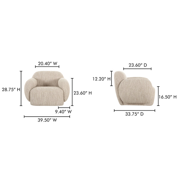 Moe's Home Hazel Lounge Chair – Modern Velvet Seating With Curved Arms For Chic Minimalist Home Décor Beige Upholstery, 90% Polyester,10% Acrylic,Plywood Frame Oa-1043-34