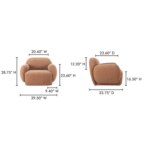 Moe's Home Hazel Lounge Chair – Modern Velvet Seating With Curved Arms For Chic Minimalist Home Décor Brown Upholstery, 100% Polyester,Plywood Frame Oa-1043-42