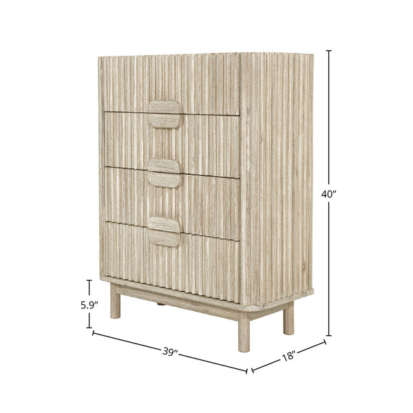 Lh Imports Oasis 4 Drawer Chest - Elegant Solid Acacia Wood Storage With Velvet-lined Luxury Top Drawers Beige Solid Acacia Wood,Mdf Acacia Veneer Oas004