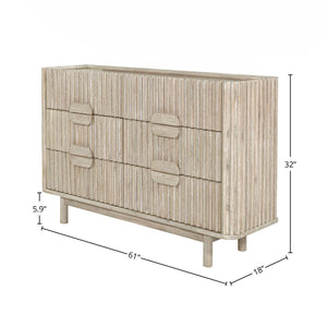 Lh Imports Oasis 6 Drawer Dresser – Elegant Acacia Wood Storage Solution With Velvet-lined Luxury Top Drawers Beige Solid Acacia Wood,Mdf Acacia Veneer Oas006
