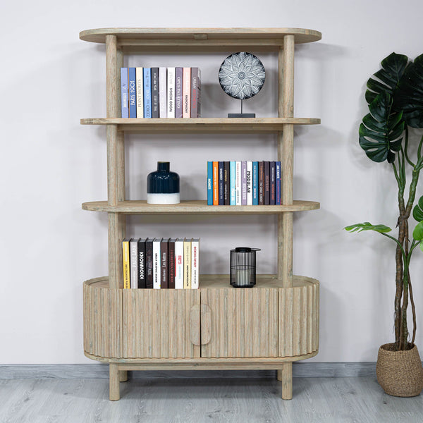 Lh Imports Oasis Bookcase - Elegant Solid Acacia Wood Design With Open Shelves & Hidden Storage For Home Décor Beige Solid Acacia Wood,Mdf Acacia Veneer Oas019
