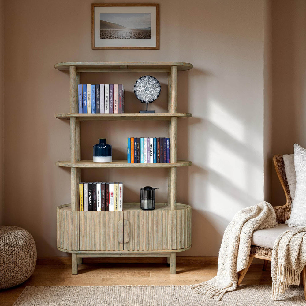 Lh Imports Oasis Bookcase - Elegant Solid Acacia Wood Design With Open Shelves & Hidden Storage For Home Décor Beige Solid Acacia Wood,Mdf Acacia Veneer Oas019