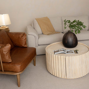 Lh Imports Oasis Coffee Table - Elegant Solid Acacia Wood With Fluted Detailing & Hidden Storage Solutions Beige Solid Acacia Wood,Mdf Acacia Veneer Oas032