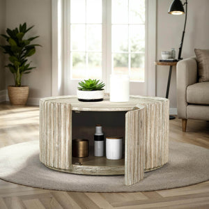 Lh Imports Oasis Coffee Table - Elegant Solid Acacia Wood With Fluted Detailing & Hidden Storage Solutions Beige Solid Acacia Wood,Mdf Acacia Veneer Oas032