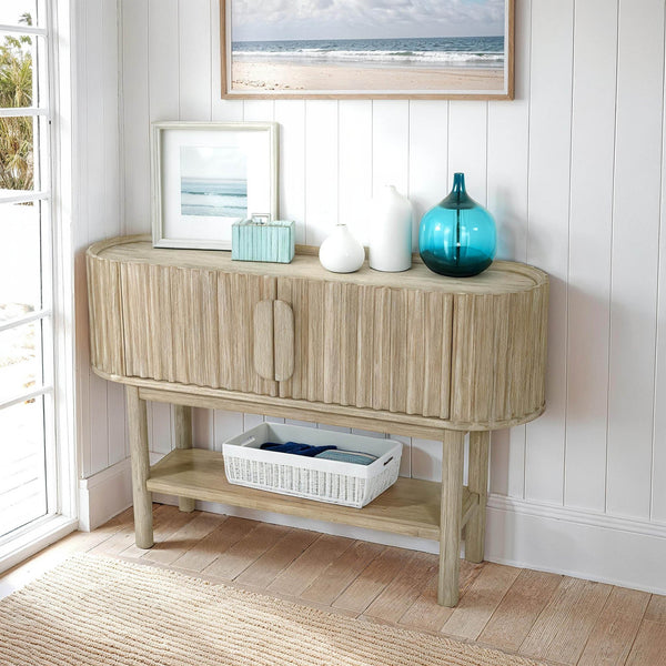 Lh Imports Oasis Console - Stunning Acacia Wood Design With Fluted Detailing & Extra Storage For Your Home Beige Solid Acacia Wood,Mdf Acacia Veneer Oas034