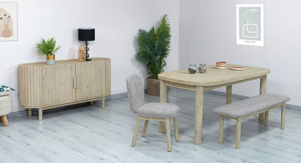 Lh Imports Oasis Sideboard - Durable Solid Acacia Wood With Fluted Detailing & Unique Corner Cupboards For Storage Beige Solid Acacia Wood,Mdf Acacia Veneer Oas04b