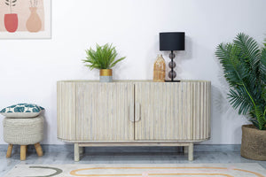 Lh Imports Oasis Sideboard - Durable Solid Acacia Wood With Fluted Detailing & Unique Corner Cupboards For Storage Beige Solid Acacia Wood,Mdf Acacia Veneer Oas04b