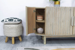 Lh Imports Oasis Sideboard - Durable Solid Acacia Wood With Fluted Detailing & Unique Corner Cupboards For Storage Beige Solid Acacia Wood,Mdf Acacia Veneer Oas04b