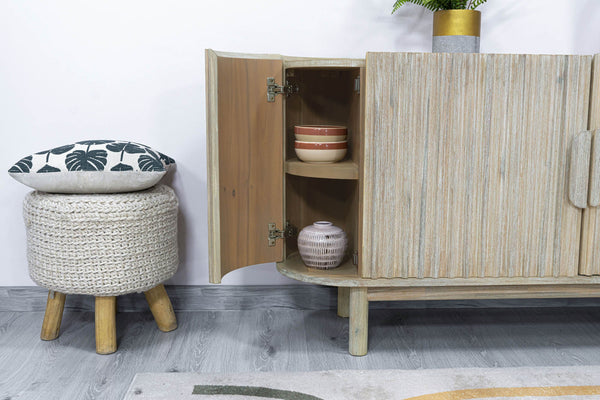 Lh Imports Oasis Sideboard - Durable Solid Acacia Wood With Fluted Detailing & Unique Corner Cupboards For Storage Beige Solid Acacia Wood,Mdf Acacia Veneer Oas04b