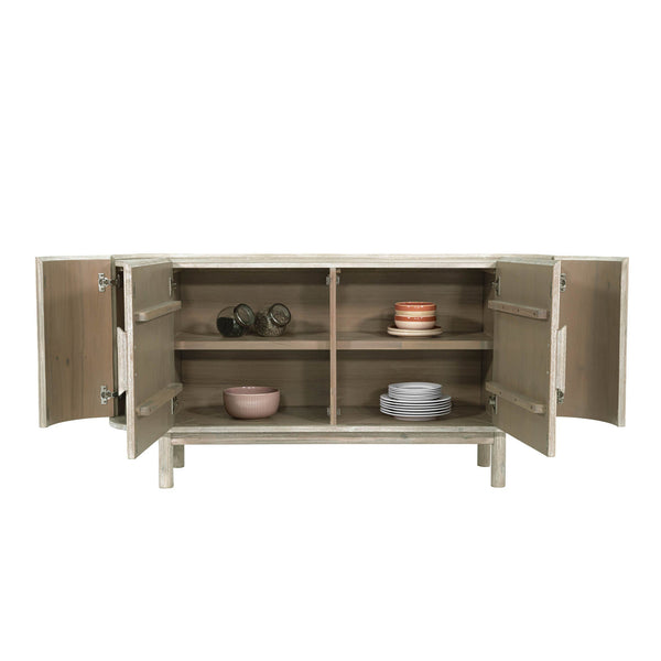 Lh Imports Oasis Sideboard - Durable Solid Acacia Wood With Fluted Detailing & Unique Corner Cupboards For Storage Beige Solid Acacia Wood,Mdf Acacia Veneer Oas04b