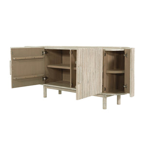 Lh Imports Oasis Sideboard - Durable Solid Acacia Wood With Fluted Detailing & Unique Corner Cupboards For Storage Beige Solid Acacia Wood,Mdf Acacia Veneer Oas04b