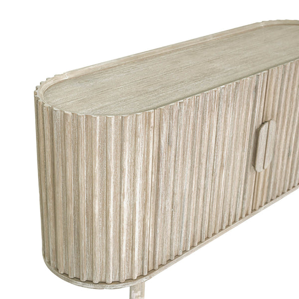 Lh Imports Oasis Sideboard - Durable Solid Acacia Wood With Fluted Detailing & Unique Corner Cupboards For Storage Beige Solid Acacia Wood,Mdf Acacia Veneer Oas04b