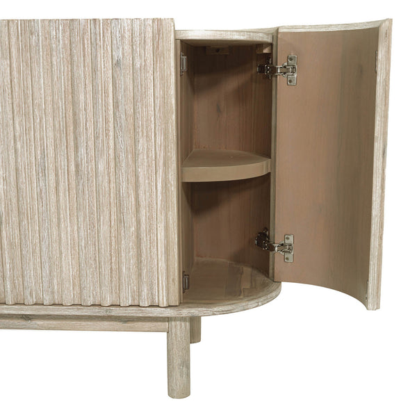 Lh Imports Oasis Sideboard - Durable Solid Acacia Wood With Fluted Detailing & Unique Corner Cupboards For Storage Beige Solid Acacia Wood,Mdf Acacia Veneer Oas04b