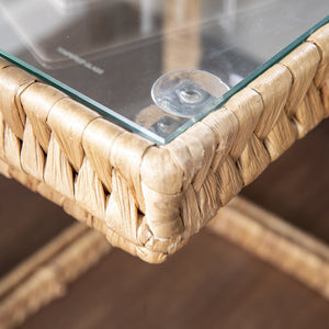 Safavieh Ismaya Handwoven Water Hyacinth Nesting C Tables With Tempered Glass Tops For Coastal Living OC1084606