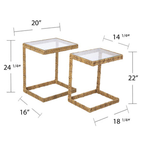 Safavieh Ismaya Handwoven Water Hyacinth Nesting C Tables With Tempered Glass Tops For Coastal Living OC1084606