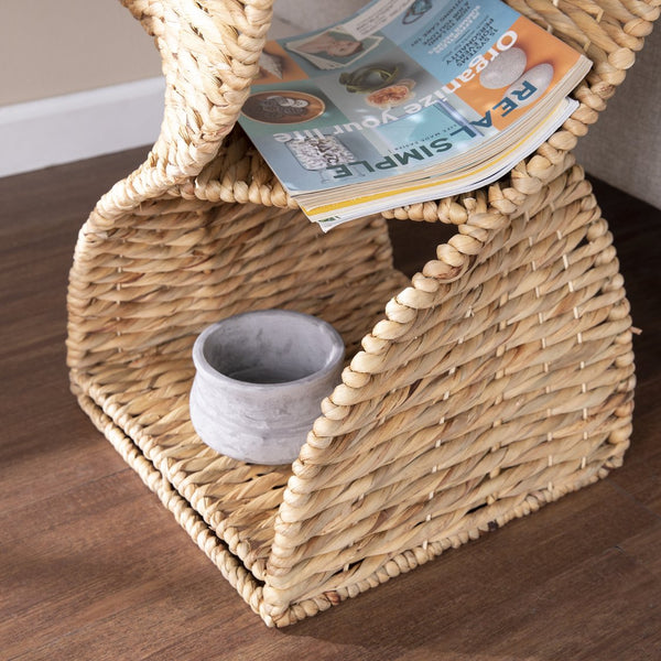 Safavieh Nivala Woven Water Hyacinth Side Table With Tempered Glass Top And Two Storage Shelves OC1084706