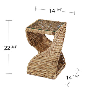 Safavieh Nivala Woven Water Hyacinth Side Table With Tempered Glass Top And Two Storage Shelves OC1084706