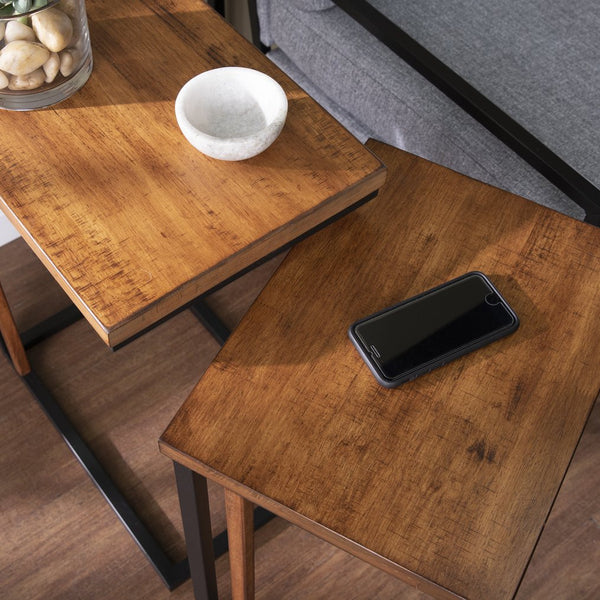 Safavieh Sabanti Rubberwood And Iron Nesting C Table Set For Living Room Sofa Side Use OC1092104