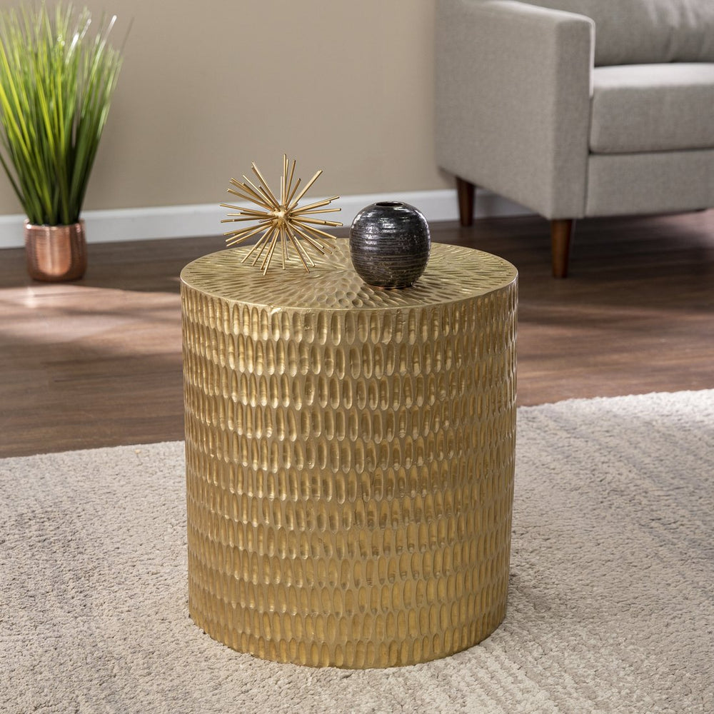 Safavieh Doylin Handcrafted Mango Wood Round Side Table With Brass Cladding For Modern Interiors OC1097506