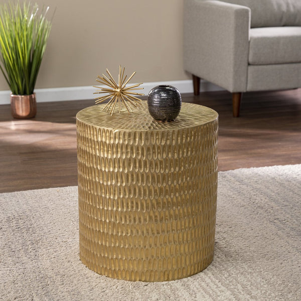Safavieh Doylin Handcrafted Mango Wood Round Side Table With Brass Cladding For Modern Interiors OC1097506
