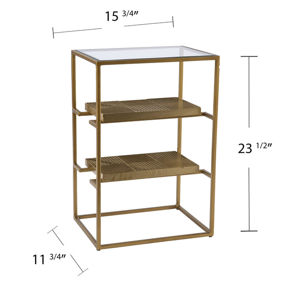 Safavieh Penketh Three Tier Tempered Glass End Table With Iron Frame And Brass Shelf Accents OC1098206