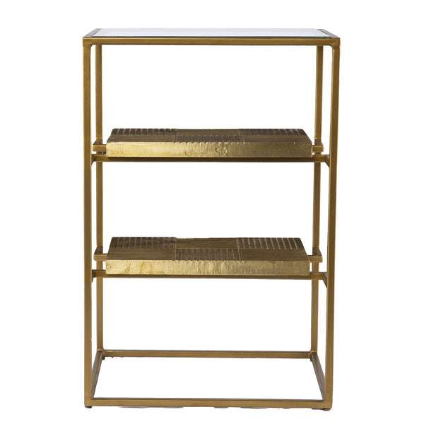 Safavieh Penketh Three Tier Tempered Glass End Table With Iron Frame And Brass Shelf Accents OC1098206