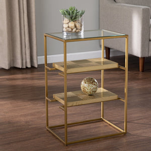 Safavieh Penketh Three Tier Tempered Glass End Table With Iron Frame And Brass Shelf Accents OC1098206