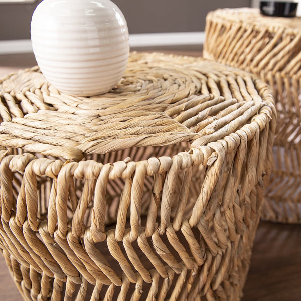 Safavieh Davari Woven Water Hyacinth Nesting Side Tables Bohemian Chevron Accent For Living Room OC1153604