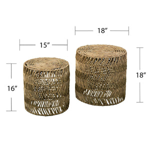 Safavieh Davari Woven Water Hyacinth Nesting Side Tables Bohemian Chevron Accent For Living Room OC1153604