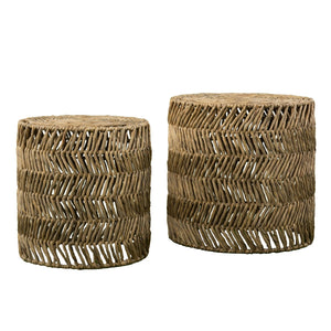 Safavieh Davari Woven Water Hyacinth Nesting Side Tables Bohemian Chevron Accent For Living Room OC1153604