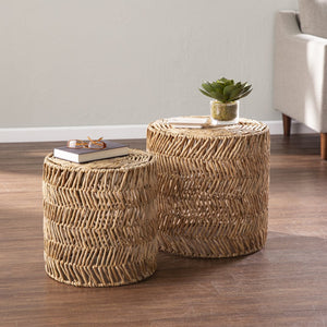 Safavieh Davari Woven Water Hyacinth Nesting Side Tables Bohemian Chevron Accent For Living Room OC1153604