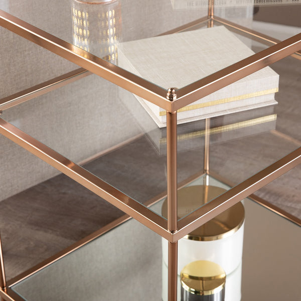Safavieh Knox Tiered Accent Table With Tempered Glass Shelves And Mirrored Base For Glam Interiors OC2204