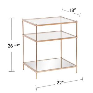 Safavieh Knox Tiered Accent Table With Tempered Glass Shelves And Mirrored Base For Glam Interiors OC2204