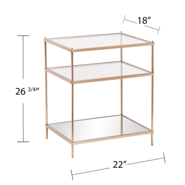 Safavieh Knox Tiered Accent Table With Tempered Glass Shelves And Mirrored Base For Glam Interiors OC2204