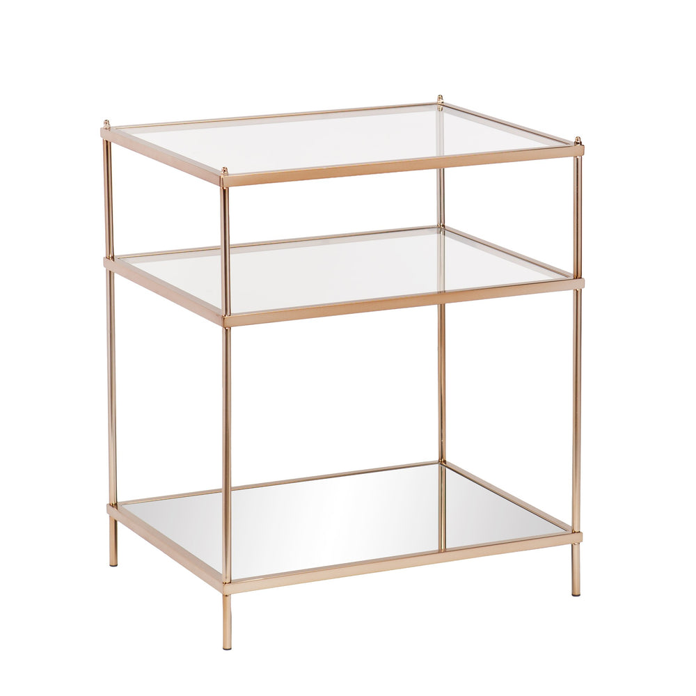 Safavieh Knox Tiered Accent Table With Tempered Glass Shelves And Mirrored Base For Glam Interiors OC2204
