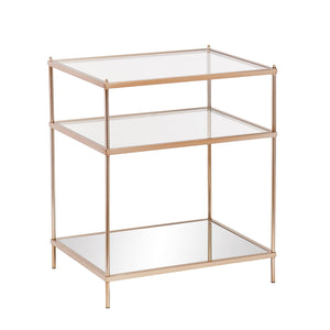 Safavieh Knox Tiered Accent Table With Tempered Glass Shelves And Mirrored Base For Glam Interiors OC2204