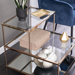 Safavieh Knox Tempered Glass And Iron Accent Table With Mirrored Shelf For Modern Living Spaces OC2205