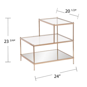 Safavieh Knox Tempered Glass And Iron Accent Table With Mirrored Shelf For Modern Living Spaces OC2205