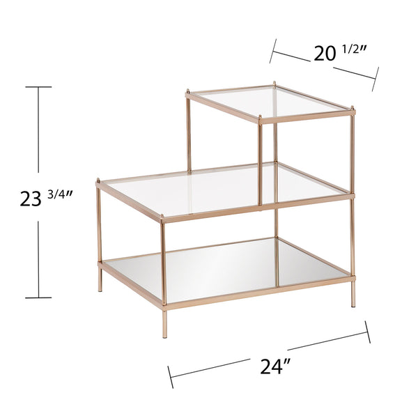 Safavieh Knox Tempered Glass And Iron Accent Table With Mirrored Shelf For Modern Living Spaces OC2205