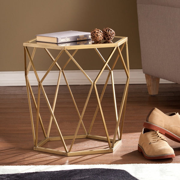 Safavieh Joelle Gold Metal Geometric Accent Table With Antique Mirrored Top For Modern Interiors OC2320
