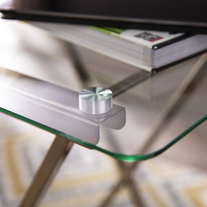 Safavieh Meridino Art Deco Folding Tray Table Tempered Glass Top Iron Frame Living Room Side OC2681